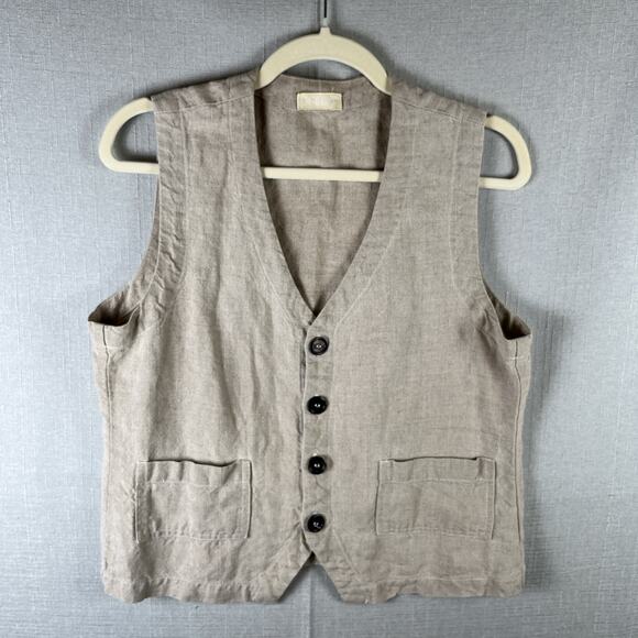 CP Shades Vest Womens Size Medium 100% Linen Button Up Tank Coastal Beige Tan - Picture 1 of 9